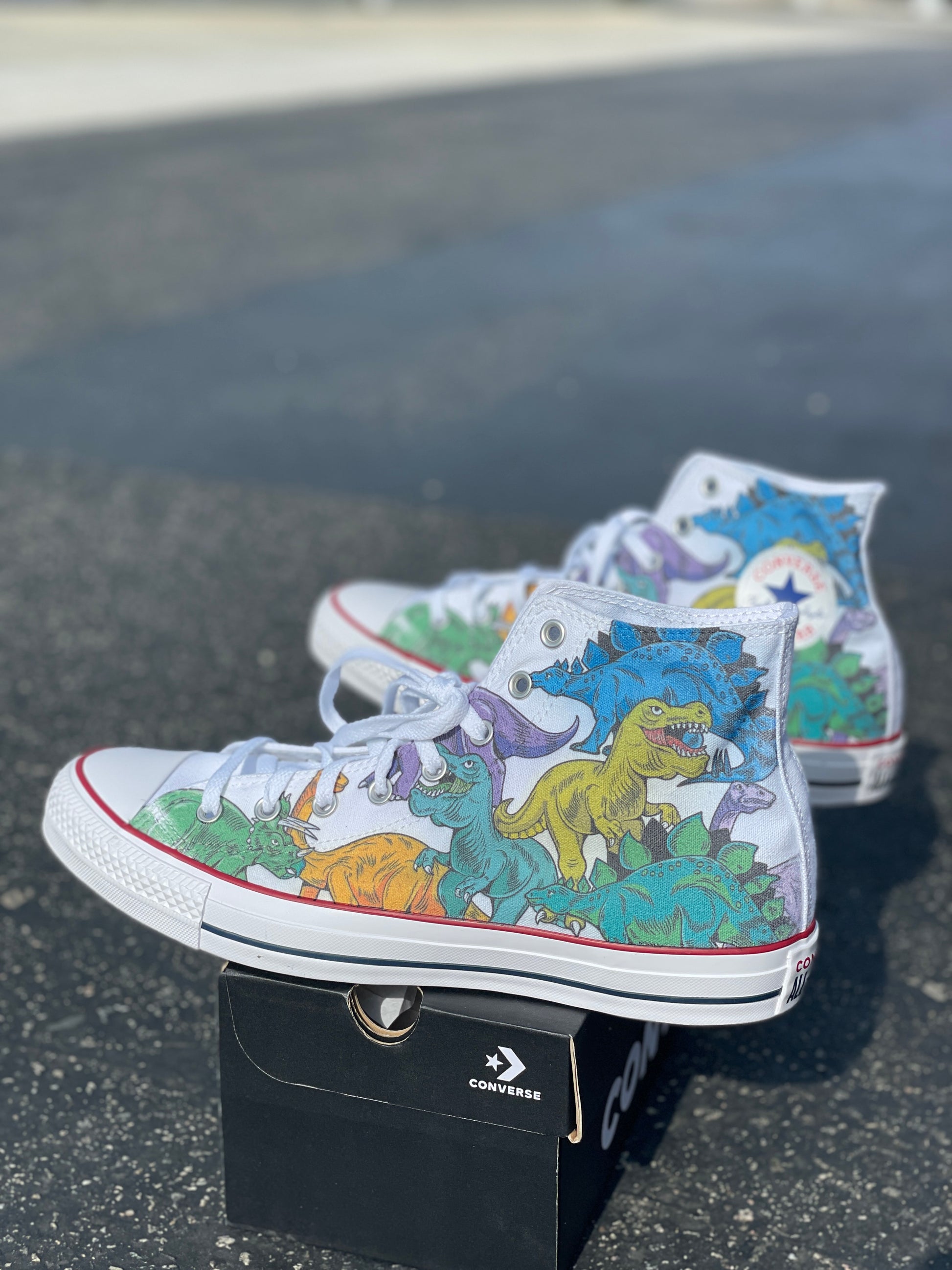 Custom Converse Shoes Dino White High Tops Converse – BlvdCustom