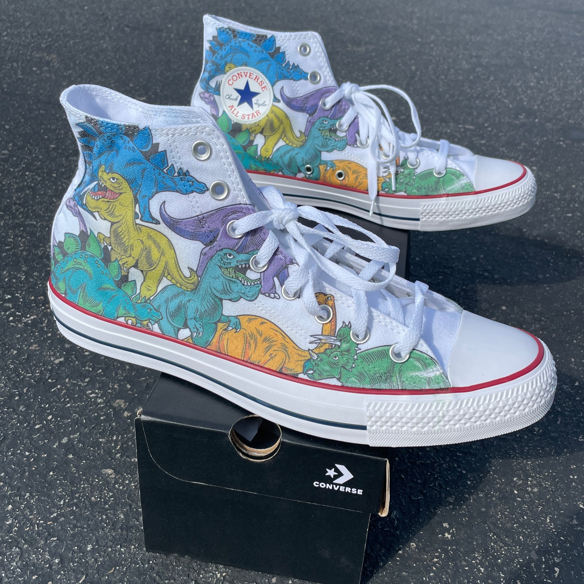 Custom Converse Shoes Dino White High Tops Converse – BlvdCustom