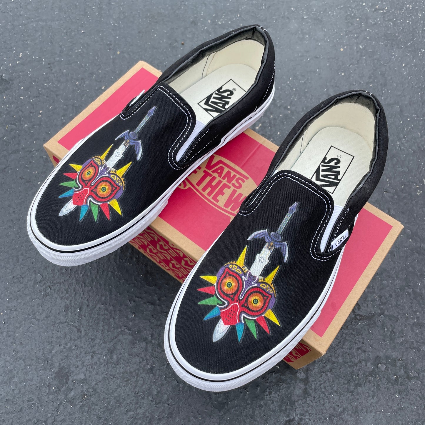 The Legend of Zelda Majora's Mask and Master Sword - Custom Slip On Vans
