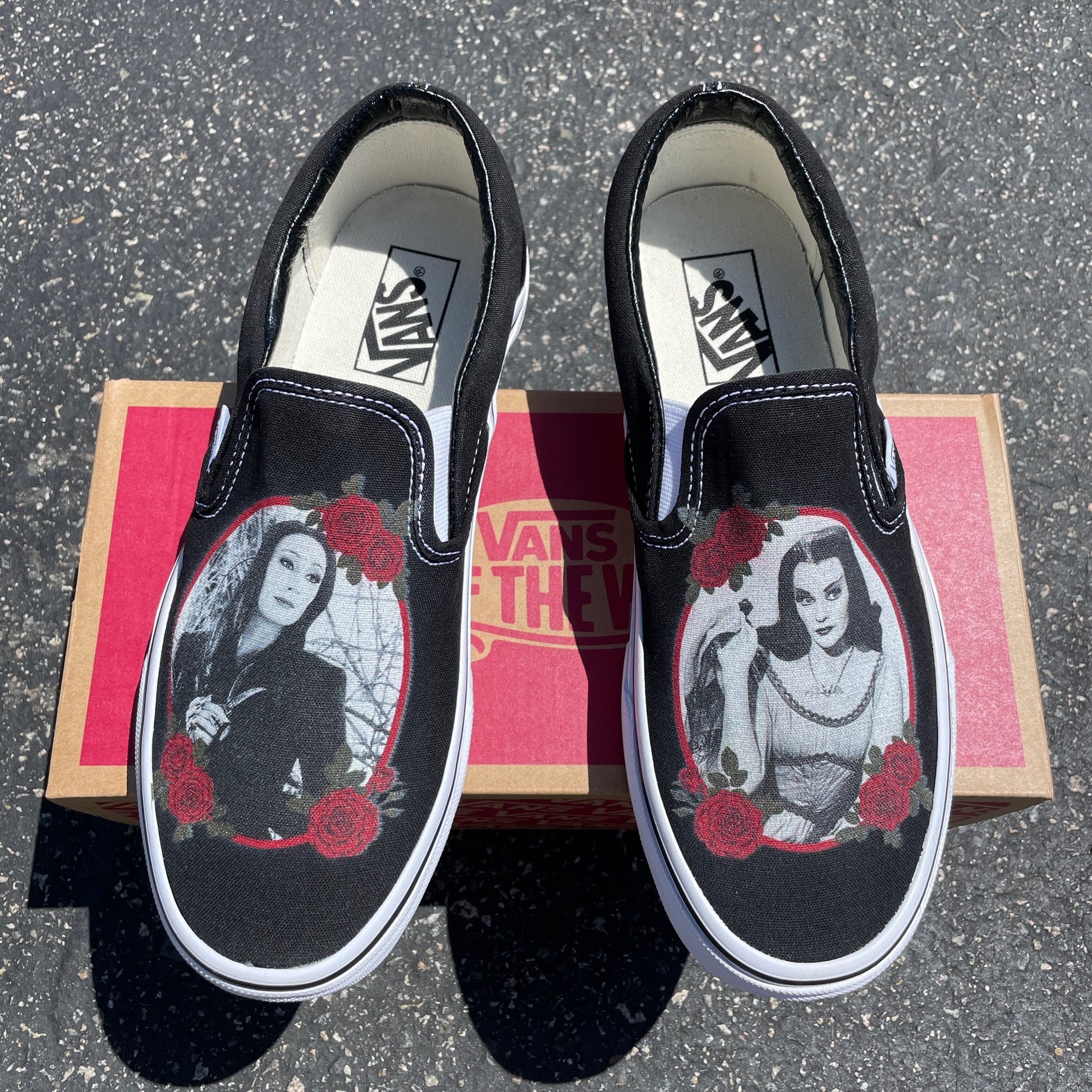 Goth Goddesses - Morticia Addams and Lily Munster Custom Vans