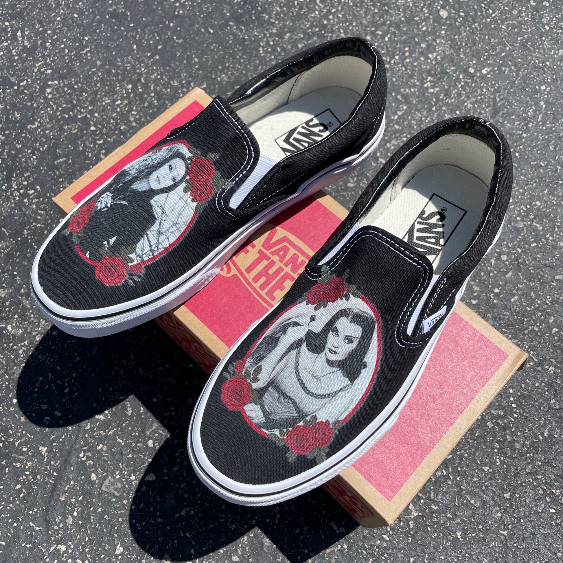 Goth Goddesses - Morticia Addams and Lily Munster Custom Vans