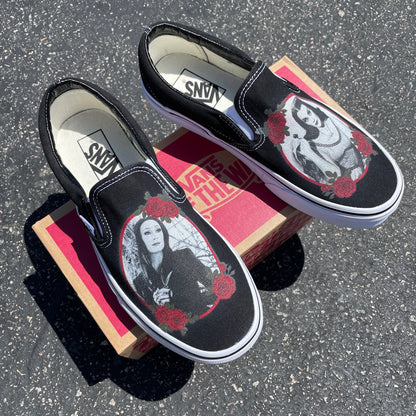 Goth Goddesses - Morticia Addams and Lily Munster Custom Vans