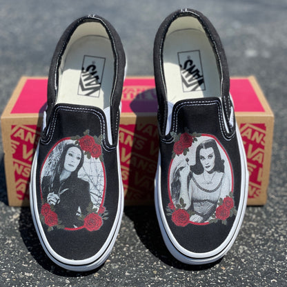 Goth Goddesses - Morticia Addams and Lily Munster Custom Vans