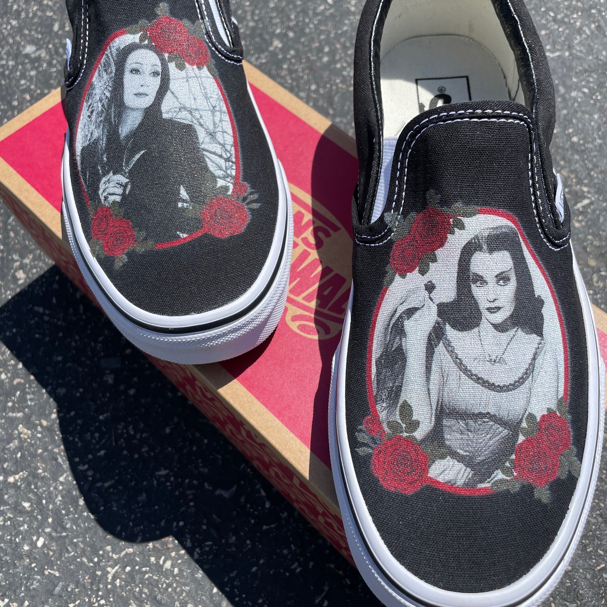 Goth Goddesses - Morticia Addams and Lily Munster Custom Vans