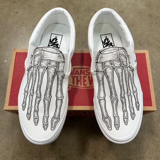 Custom Skeleton Feet X-Ray Vans White Slip Ons - Custom Vans Shoes