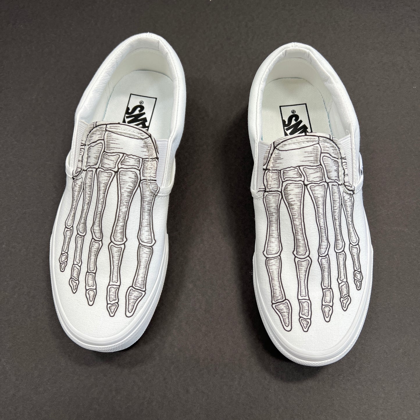 Custom Skeleton Feet X-Ray Vans White Slip Ons - Custom Vans Shoes