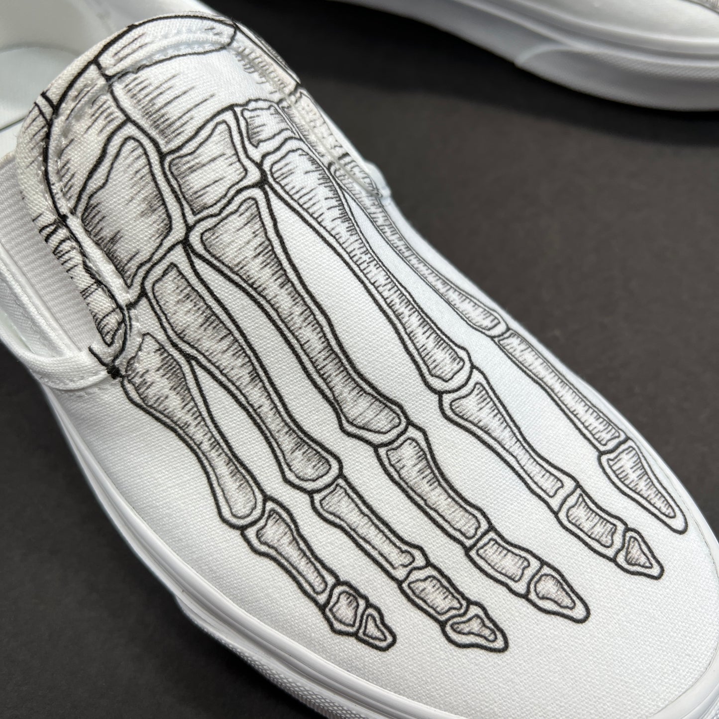 Custom Skeleton Feet X-Ray Vans White Slip Ons - Custom Vans Shoes