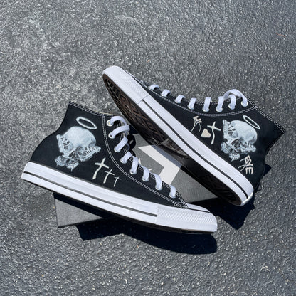 Consequential Clothing x Butterfly Effect Skull - Black High Top Converse