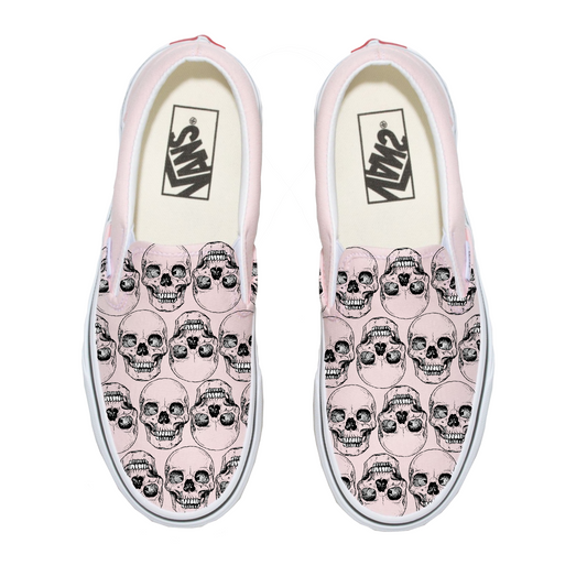 Skull Pattern Pink Slip On Vans