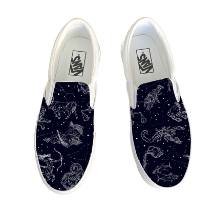 Constellation Customs - White Slip On Vans - Custom Vans Shoes