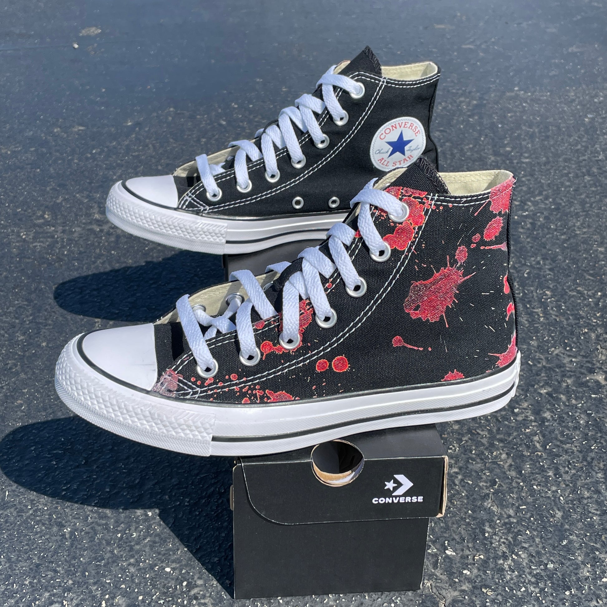 kantsten announcer Betsy Trotwood Blood Splatter Black High Tops - Sneakers - Custom Converse Shoes –  BlvdCustom