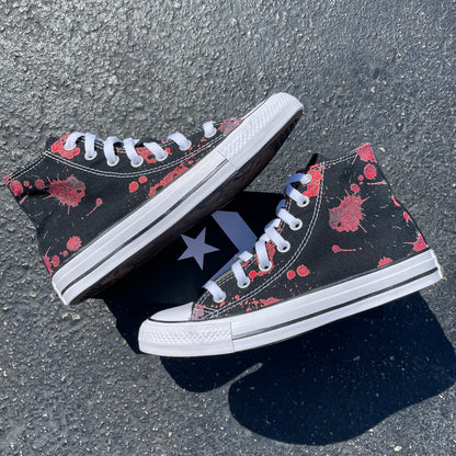 Blood Splatter Black High Tops - Custom Black High Top Sneakers - Custom Converse Shoes