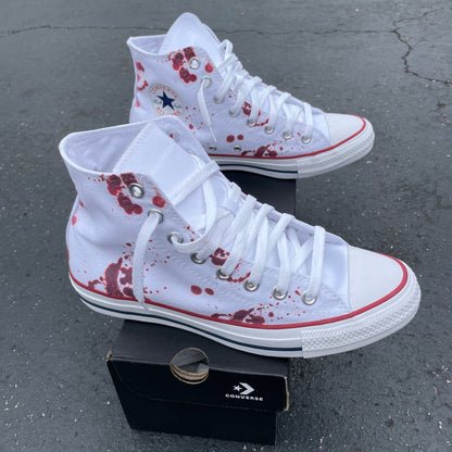 Blood Splatter White High Tops - Custom High Top Sneakers - Custom Converse Shoes