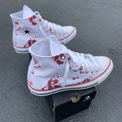 Blood Splatter White High Tops - Custom High Top Sneakers - Custom Converse Shoes