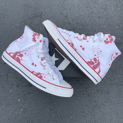 Blood Splatter White High Tops - Custom High Top Sneakers - Custom Converse Shoes