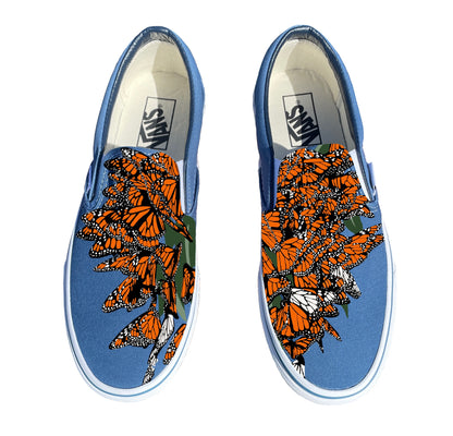Monarch Butterfly Nature - Navy Slip On Vans