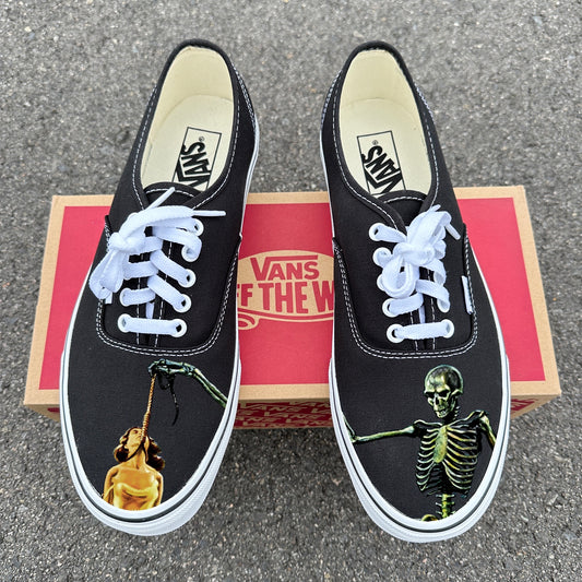 Spooky Skeleton Halloween Horror Movie Film - Black Authentic Vans