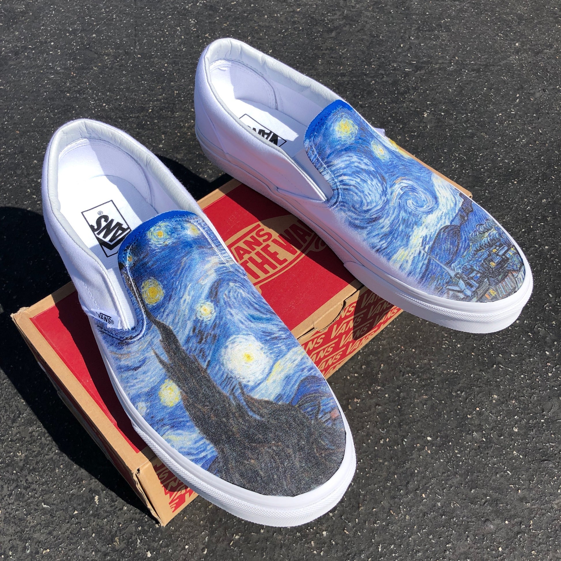Starry Night - White Slip On Vans