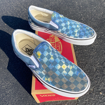 Checkerboard Starry Night - Custom Slip Ons - Custom Vans Shoes