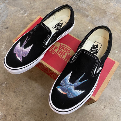 Purple And Blue Sparrow - Black Slip On Vans