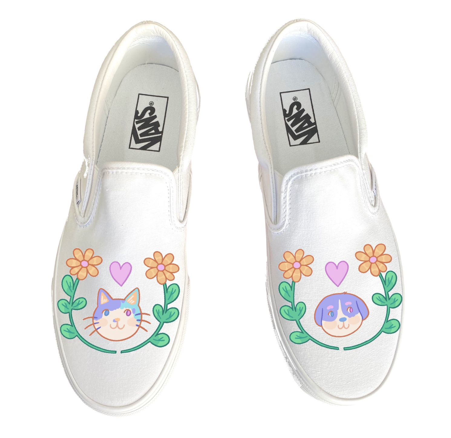 Animal Love Doodles White Slip On Vans - Custom Vans Shoe