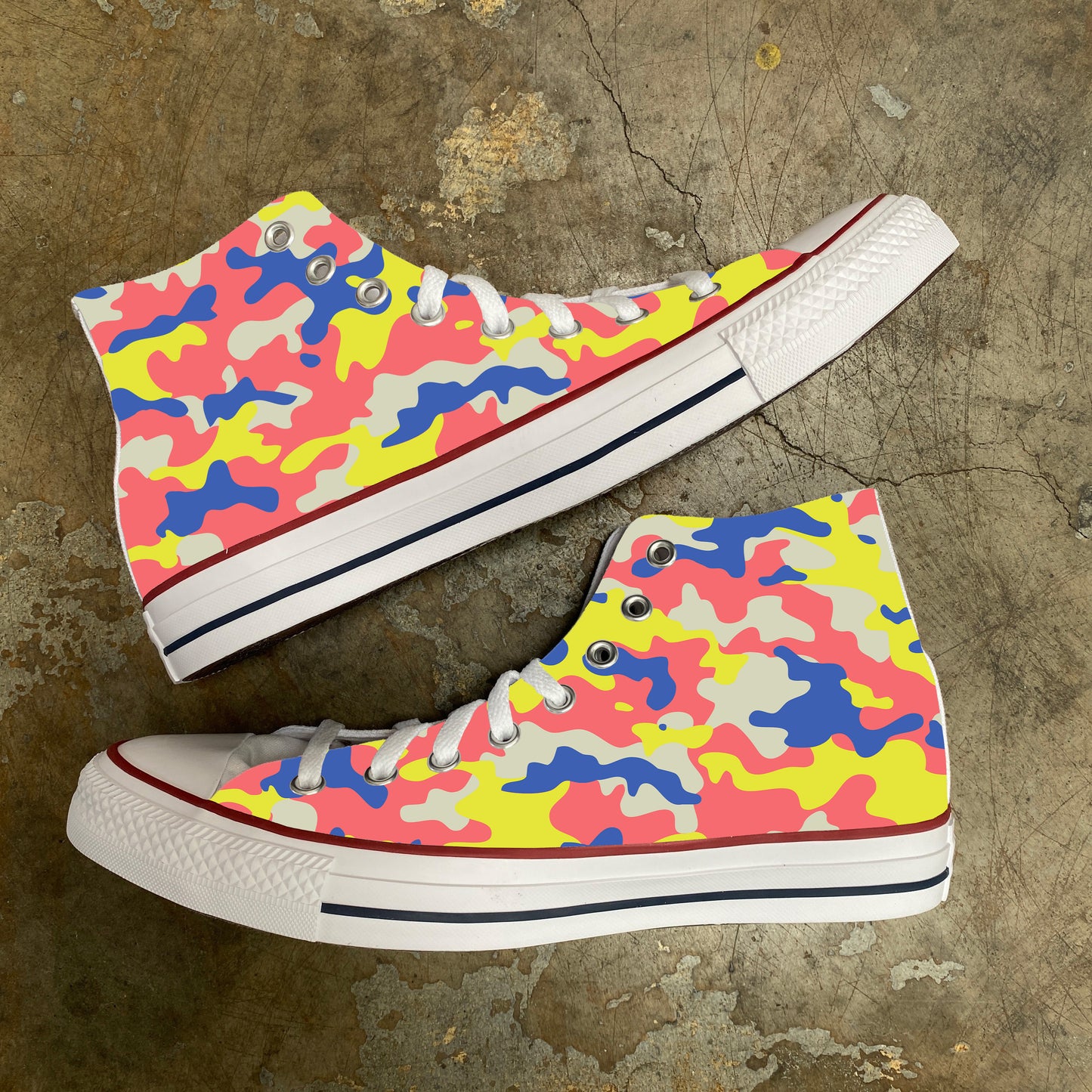 Colorful Classic Camo Blue Yellow Pink Classic Camouflage Custom Converse - Custom Converse Shoes