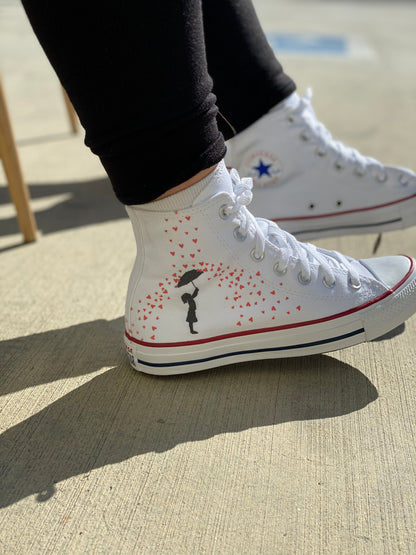 Showered in Love Valentine's Day White High Top Converse