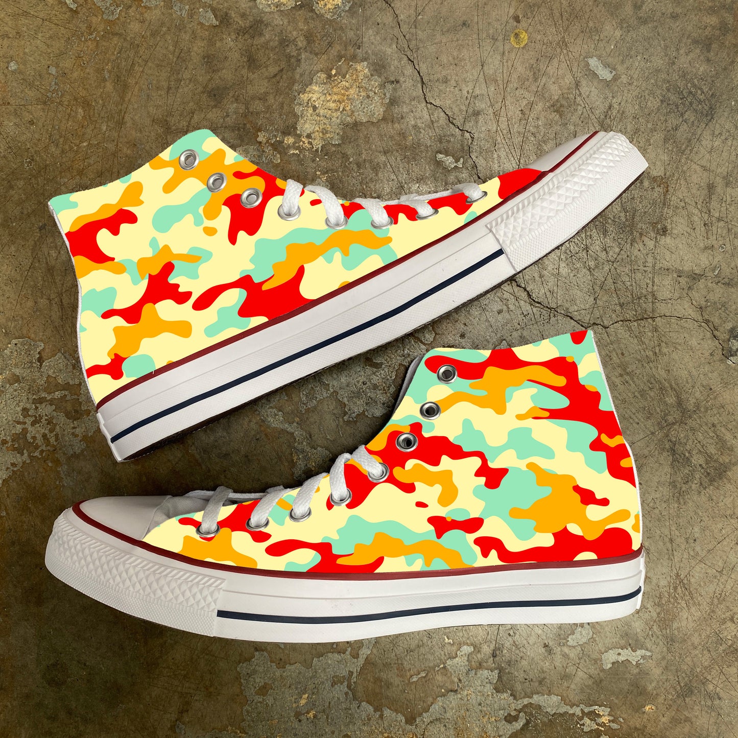 Colorful Classic Camo Red Orange Blue Yellow Classic Camouflage Custom Converse - Custom Converse Shoes