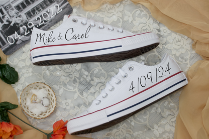 Custom Low Top Wedding Sneaker Bride Groom Date White - Custom Converse Shoes