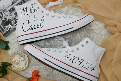 High Top Wedding Sneaker Bride Groom Date White - Custom Converse Shoes