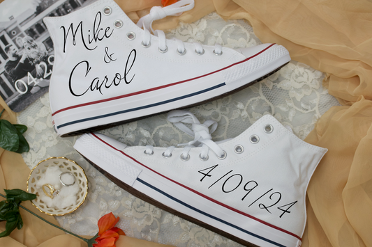 High Top Wedding Sneaker Bride Groom Date White - Custom Converse Shoes