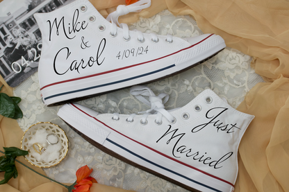 High Top Wedding Sneaker Bride Groom Just Married White Custom Converse Shoes