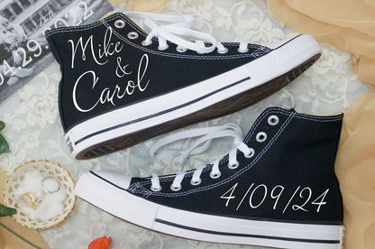 Custom High Top Wedding Sneaker Bride Groom Date Black - Custom Converse Shoes