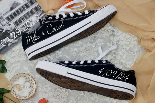 Custom Low Top Wedding Sneaker Bride Groom Date Black - Custom Converse Shoes