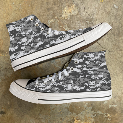 Grey Digi Camo Digital Pixel Camouflage - Custom Converse Shoes