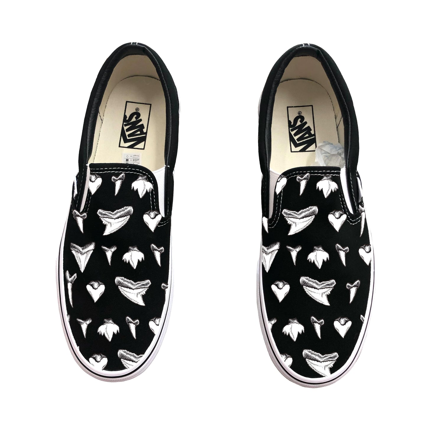 Shark Teeth Slip On Vans - Available in Black and White