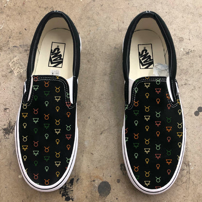 Taurus Symbol Pattern Astrology Horoscope Zodiac - Custom Black Slip On Vans