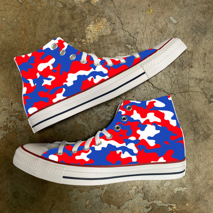Colorful Classic Camo Red White Blue Classic Camouflage Custom White Converse - Custom Converse Shoes