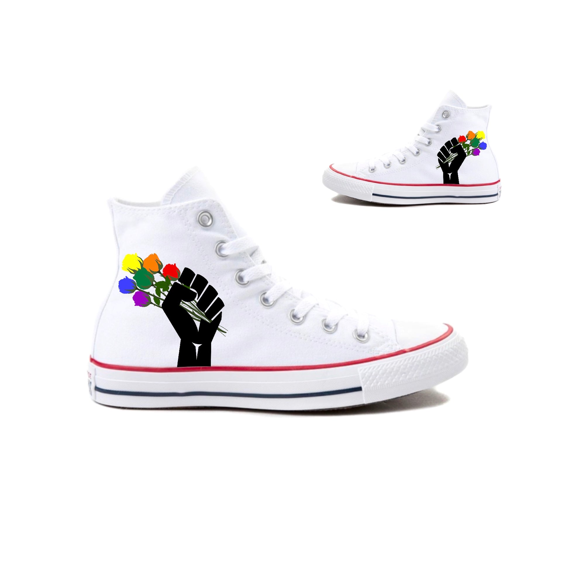 BLM & LGBTQ Bouquet - Custom High Tops for Summer, Pride, Parades, Marches, Picnics - Custom Converse Shoes