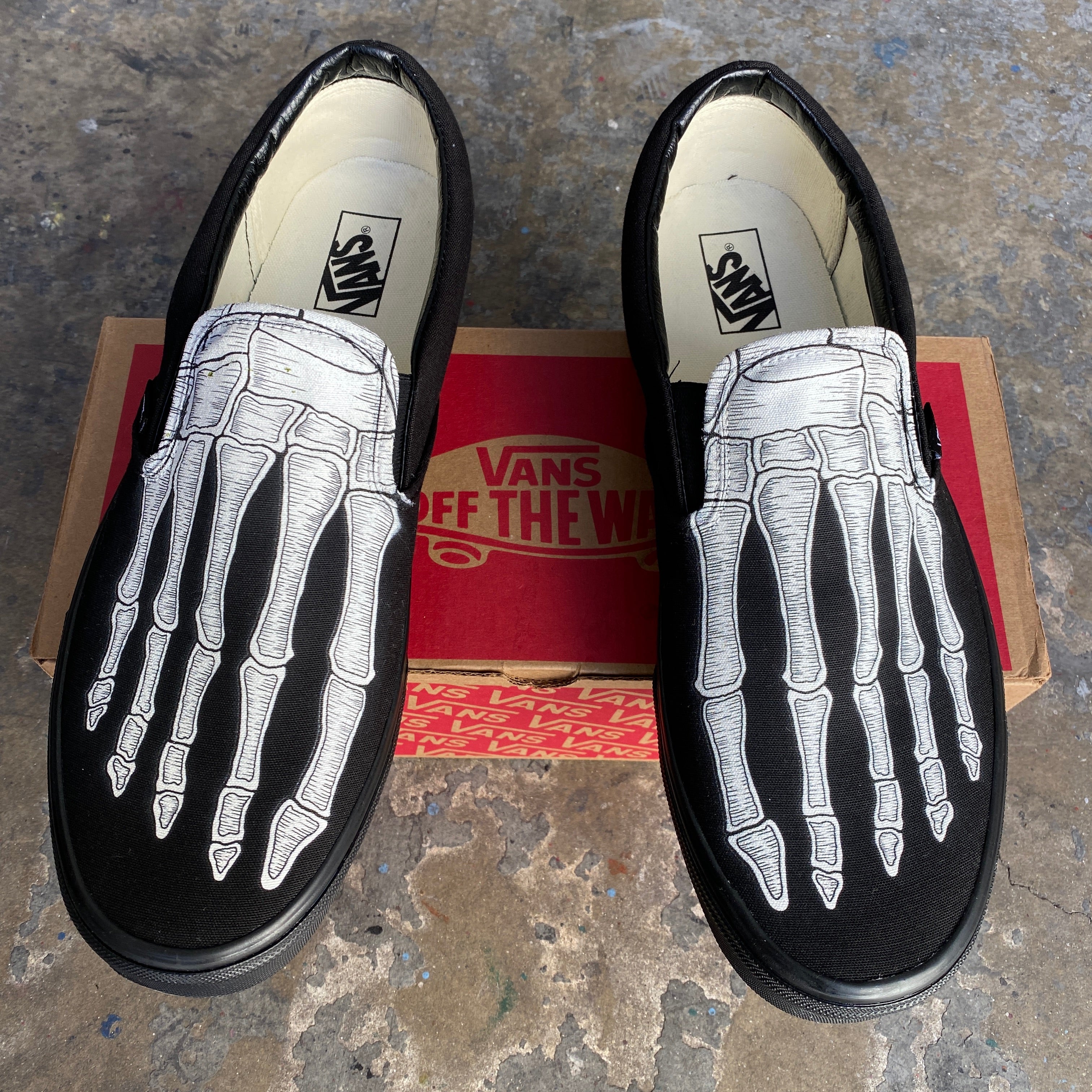Custom Skeleton Feet X-Ray Vans ALL BLACK Slip Ons - Custom Vans Shoes ...