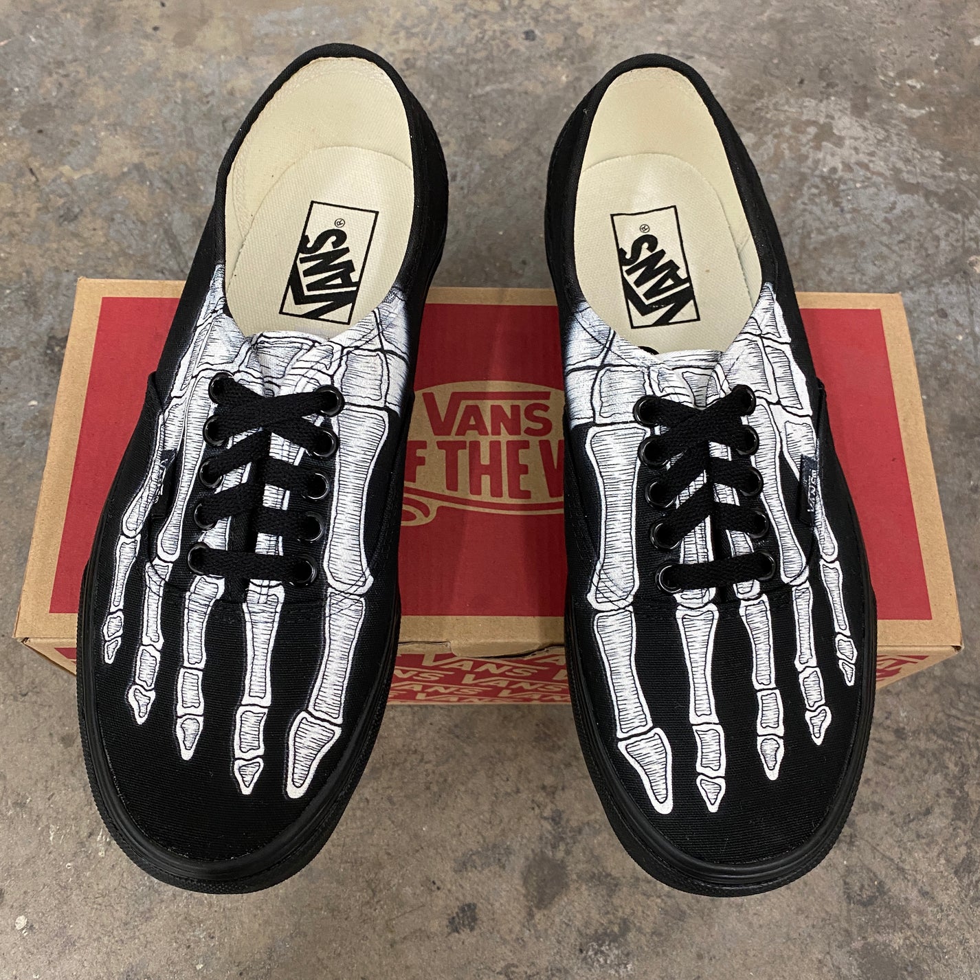 Custom Authentics All Black Skeleton Boney Feet - Custom Vans Shoes ...