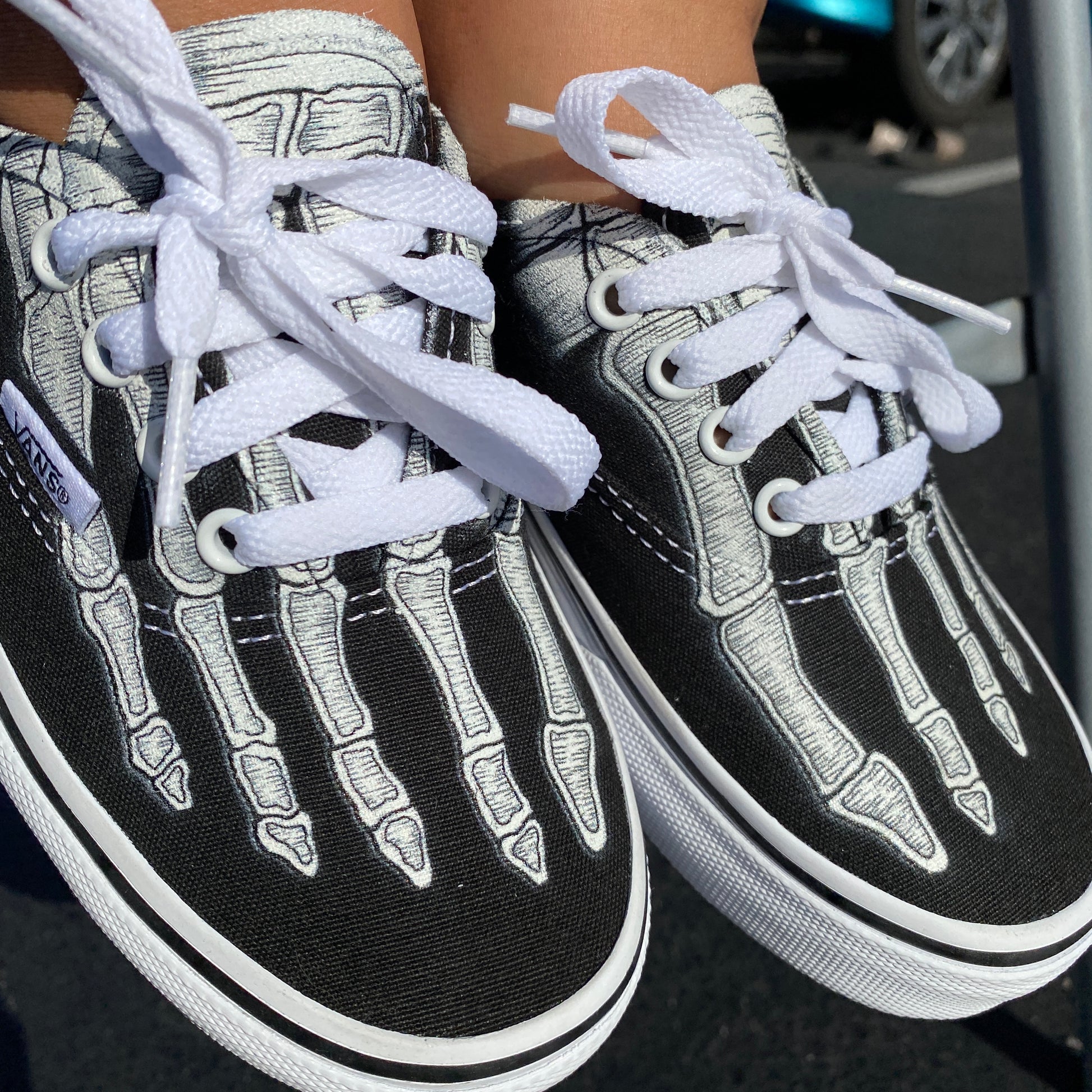 Skeleton Boney Feet Custom Vans Slip on Shoes 