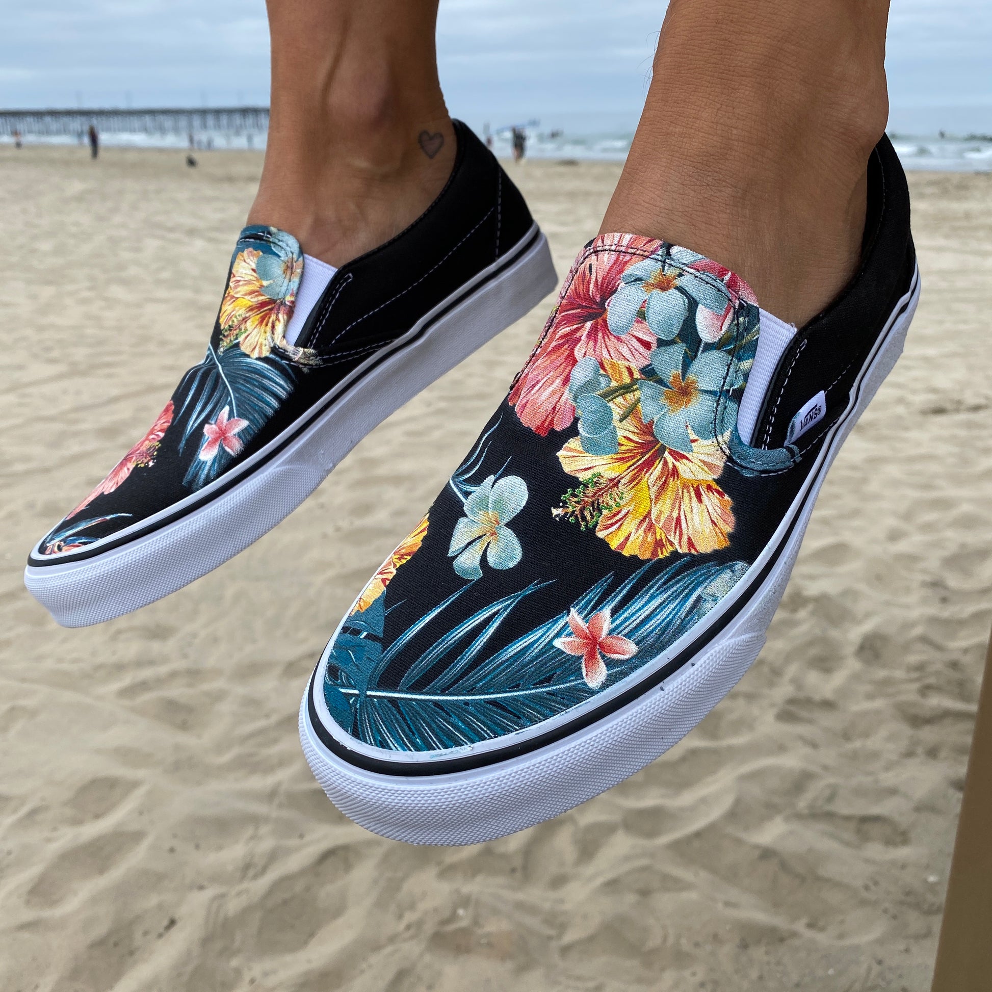 Hawaiian Floral Vans Custom Print Hawaiian Print Vans Slip Ons