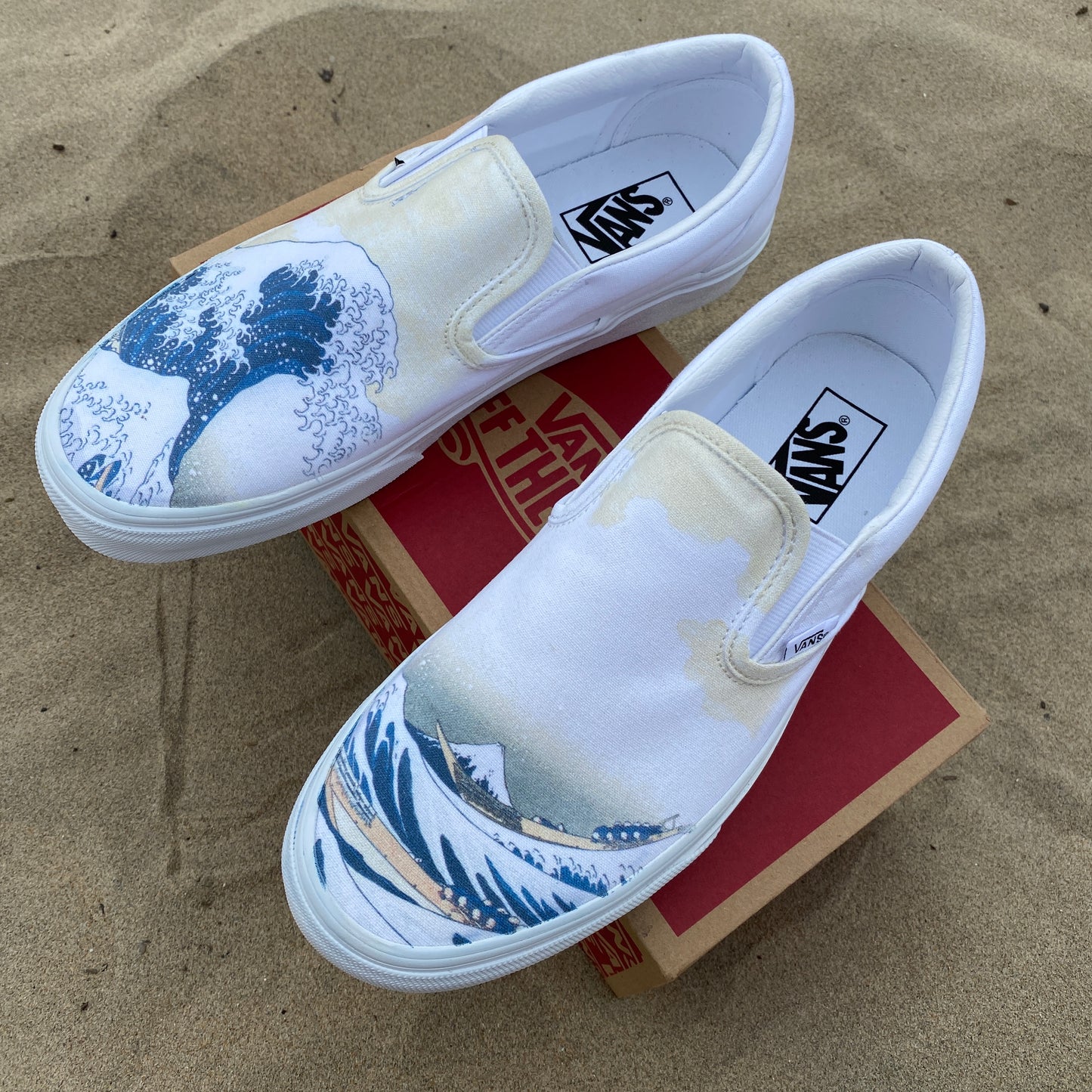 The Great Wave Off Kanagawa Custom White Slip Ons