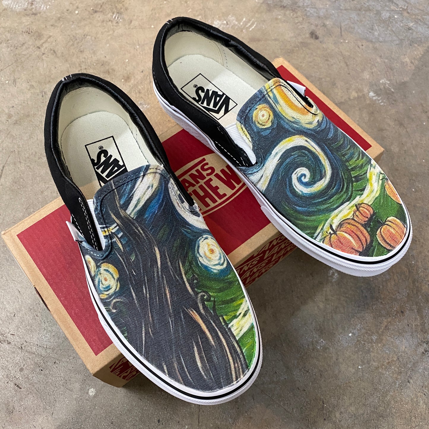 Spooky Starry Night Vans - Custom Slip On Shoes