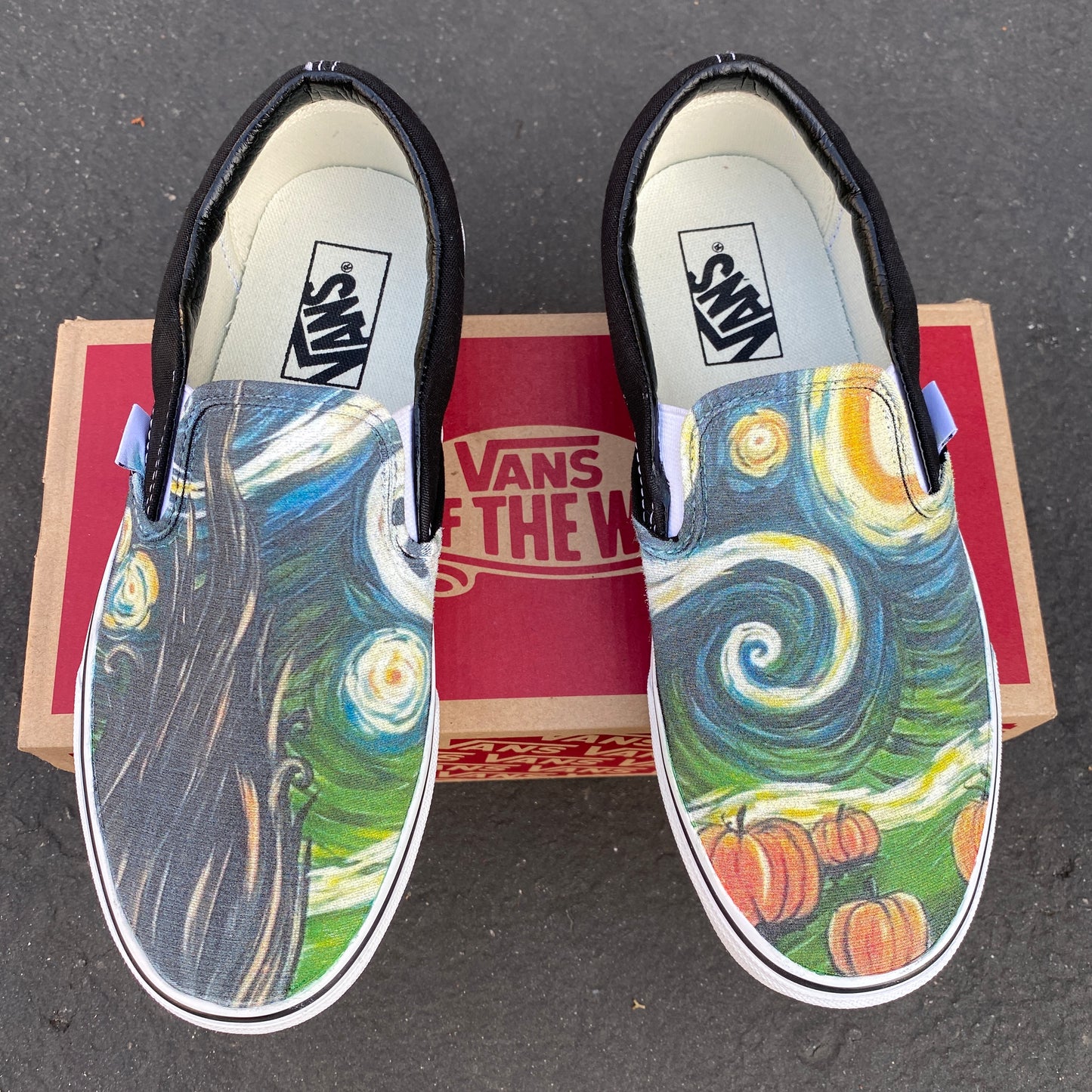 Spooky Starry Night Vans - Custom Slip On Shoes