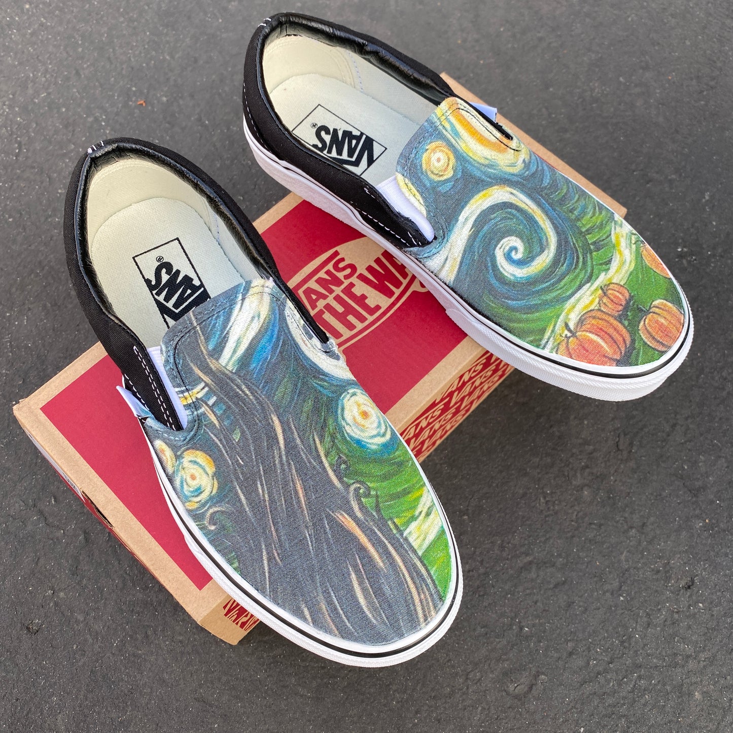 Spooky Starry Night Vans - Custom Slip On Shoes