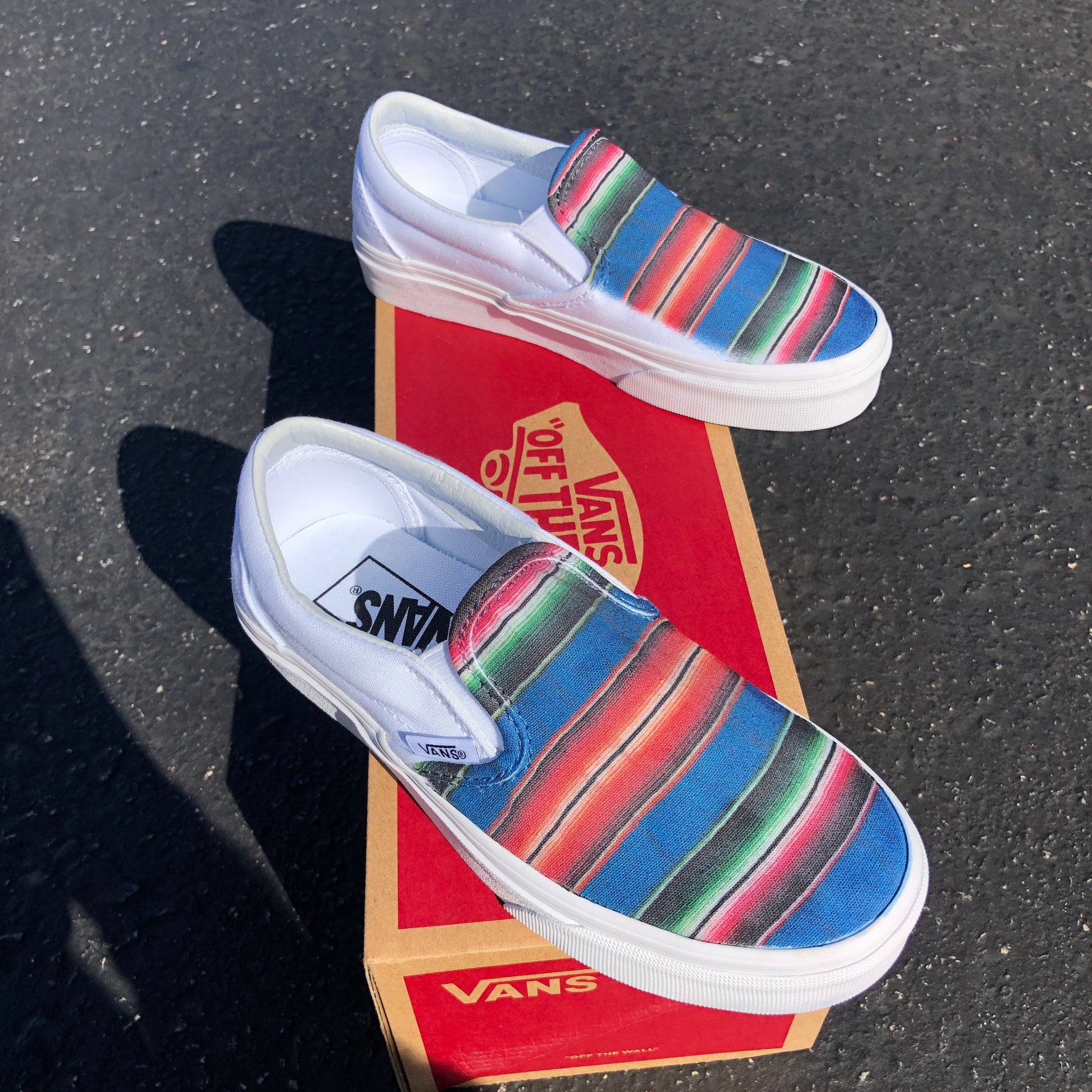 Vans, Shoes, Customized Vans Checkered Rainbow Slip Ons