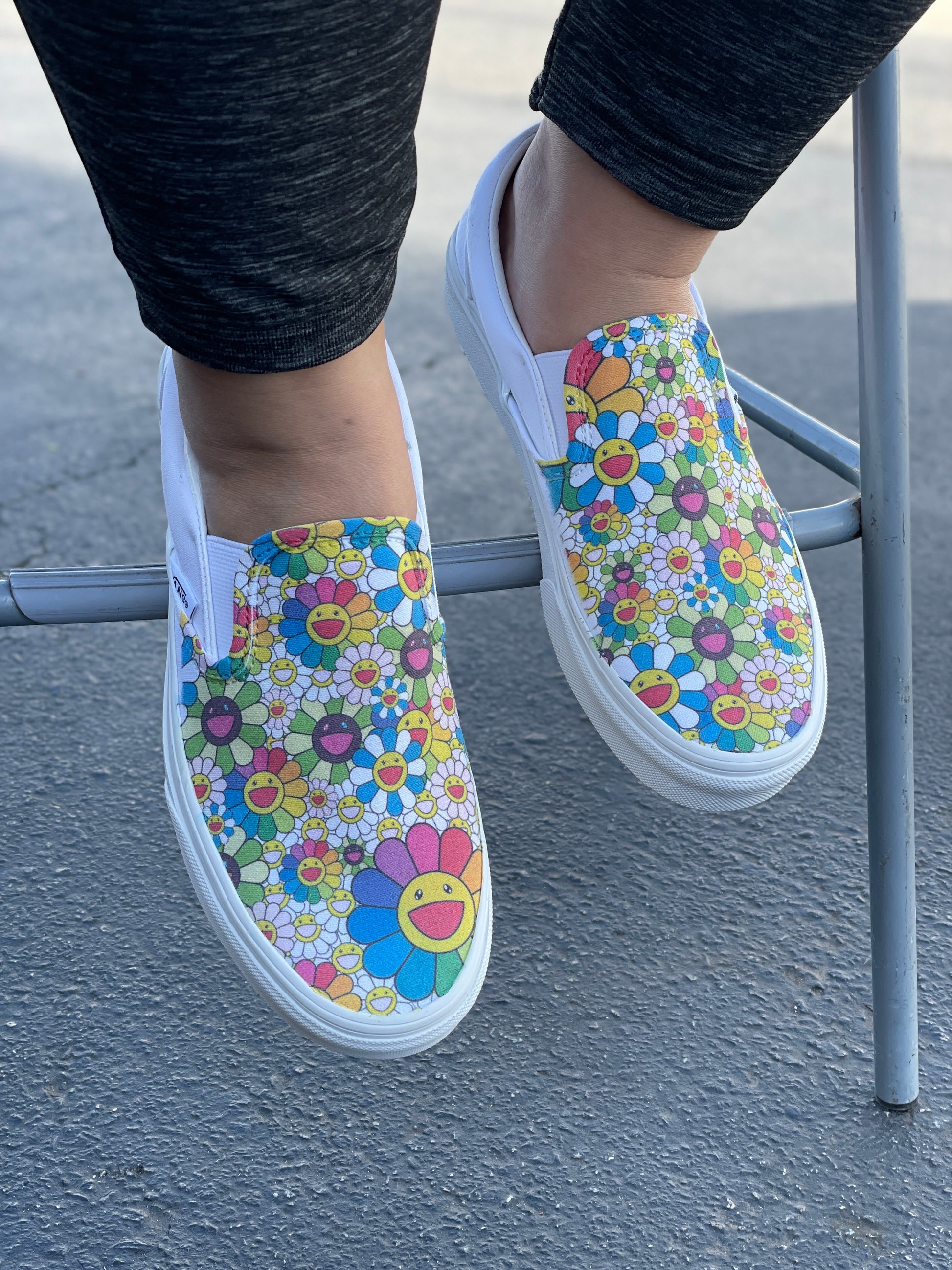 Takashi Murakami Rainbow Flower Sneakers - Custom Slip Ons