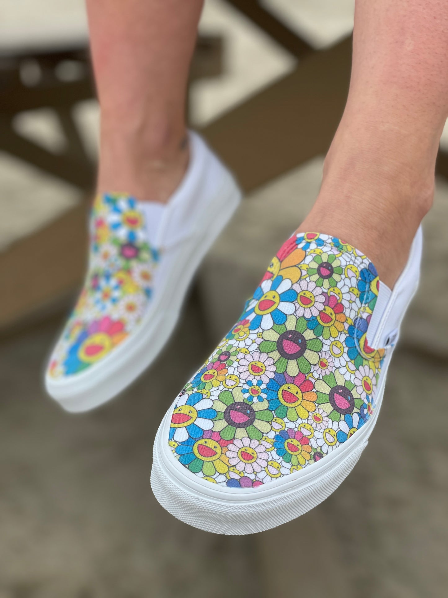 Takashi Murakami Rainbow Flower Sneakers - Custom Slip Ons